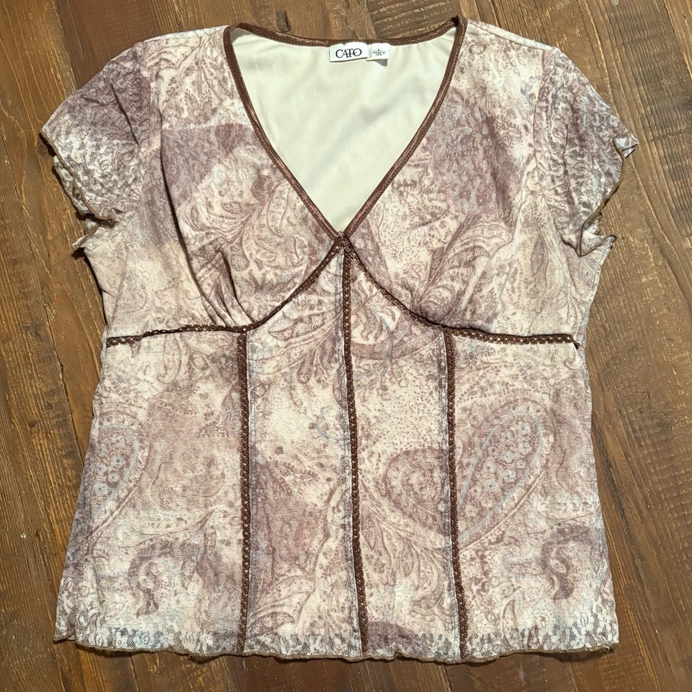 Cato Women's Paisley Blouse - Cream and Brown